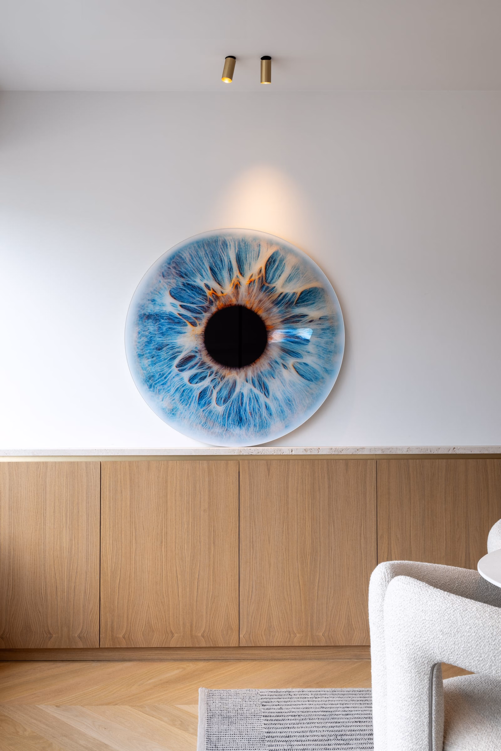 A painting of an eye on a wall