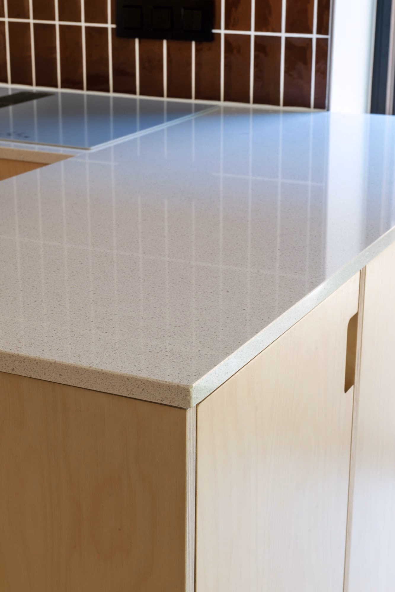 A white granite kitchen worktop