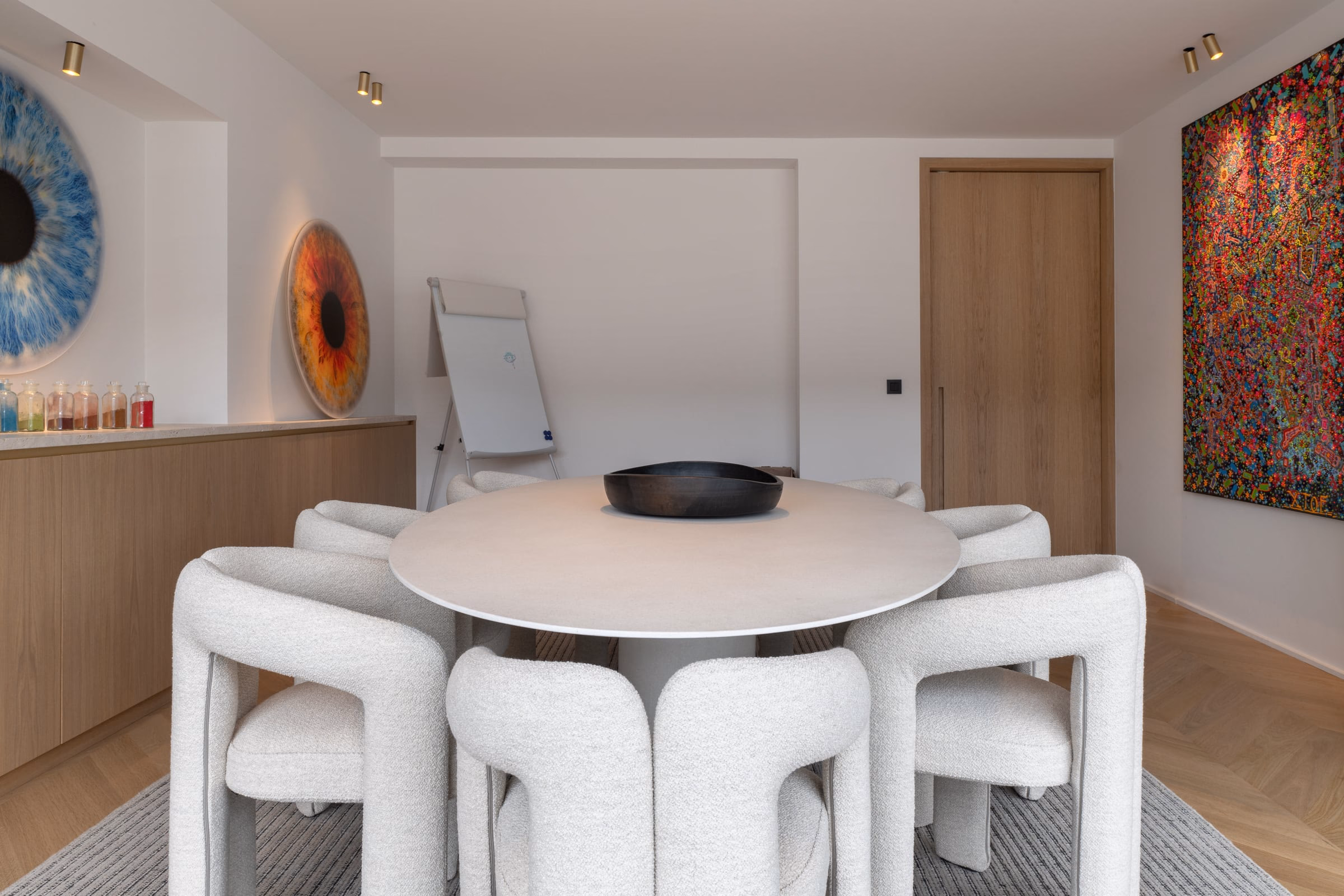 A round table with a bowl